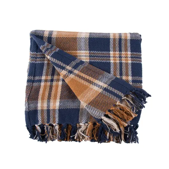 Navy and Gold Plaid 50" x 60" Throw Blanket {1}