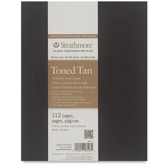 Strathmore Softcover 400 Series Toned Sketch Artist Journal - 9-3/4" x 7-3/4", Tan, 80 lb, 112 Pgs {2}