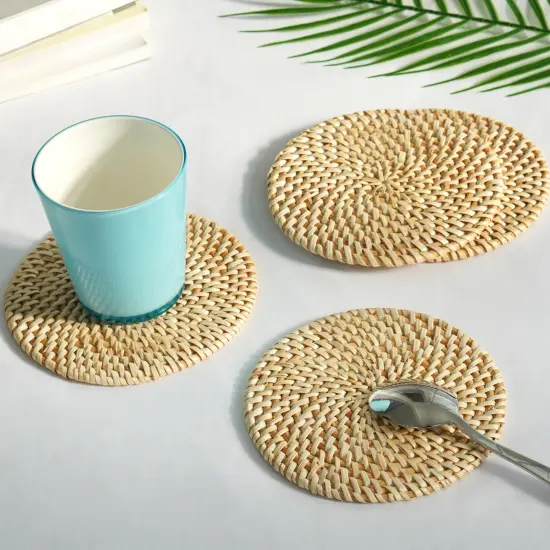 Set of 4 Decorative Round Natural Woven Handmade Rattan Placemats {5}