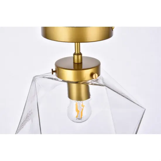 Lawrence 1 light brass and clear glass flush mount {6}