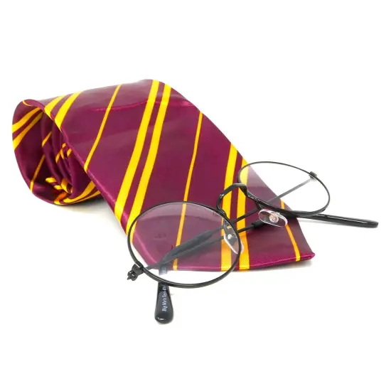 Wizard Glasses and Tie - Maroon and Gold Dress Up Tie and Black Round Glasses Set - 1 Pair {5}
