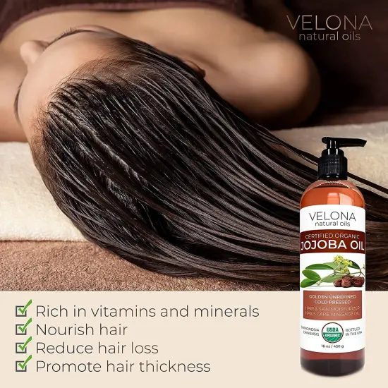 Velona Jojoba Oil USDA Certified Organic - 16 oz | 100% Pure and Natural Carrier Oil| Golden, Unrefined, Cold Pressed, Hexane Free | Moisturizing Face, Hair, Body, Skin Care, Stretch Marks, Cuticles | Use Today - Enjoy Results {3}