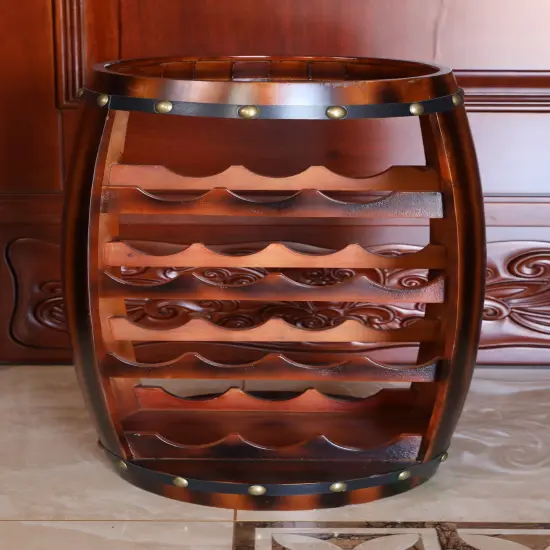 Wooden Barrel Shaped 14 Bottle Wine Rack {3}