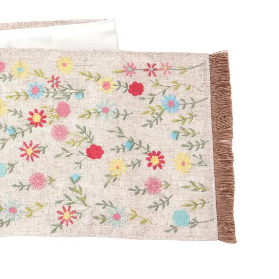 Wildflower Embroidered Table Runner 13" x 72" Polyester Table Linen w/ Fringe {3}