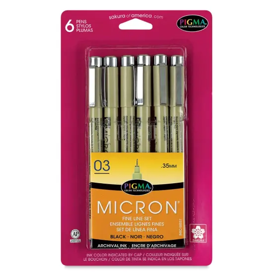 Sakura Pigma Micron Pens - Set of 6, Black, 03 {1}