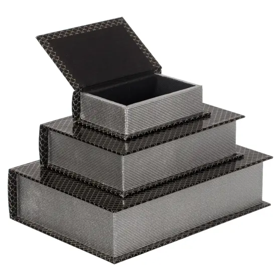 Set of 3 Velvet Vintage Storage Wooden Antique Classic Decorative Book Box Holder Black {7}