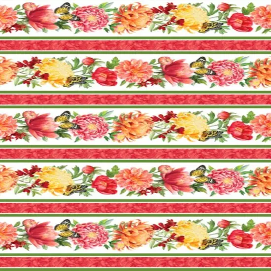 Morning Blossom Border Stripe White Background Cotton Fabric by Northcott BTY {1}