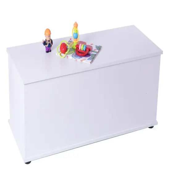 Large Storage Toy Box with Soft Closure Lid, Wooden Organizing Furniture Storage Chest White {9}