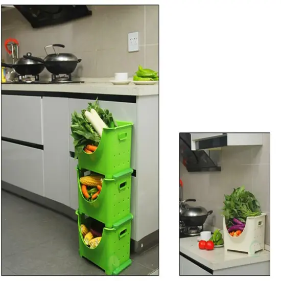 Stackable Plastic Storage Container Green Set of 3 {5}