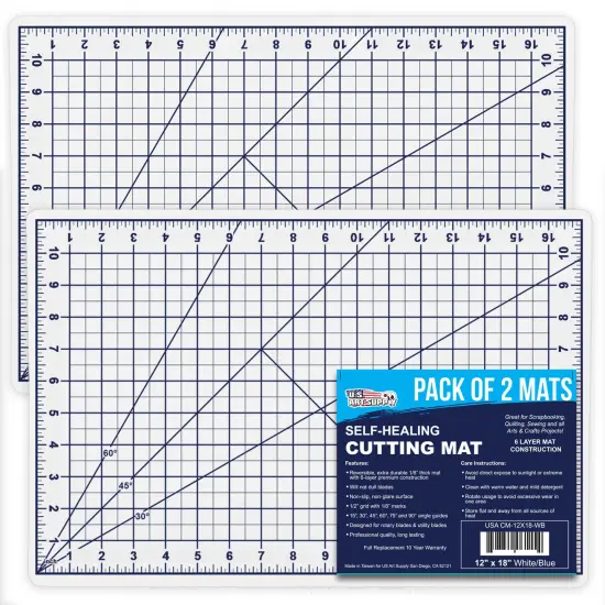 12" x 18" Self-Healing Cutting Mat 5-Ply (2 Pack) - Double-Sided White/Blue Craft Mat, Non-Slip Cutting Mats for Crafts, Sewing, Quilting, Scrapbooking {1}