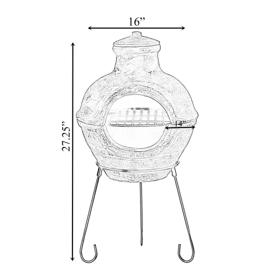 Beige Outdoor Clay Chiminea Barbecue Firepit Accent Design Charcoal Burning Fire Pit with Sturdy Metal Stand, Barbecue, Cocktail Party, Family Gathering, Cozy Nights Fire Pit {4}
