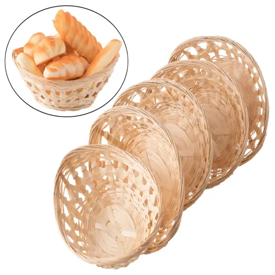 Set of 5 Natural Bamboo Oval Storage Bread Basket Storage Display Trays {2}