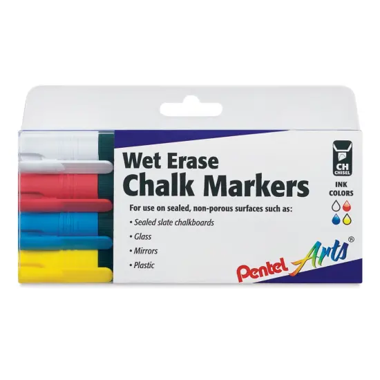 Pentel Wet Erase Chalk Markers - Primary Colors, Chisel Point, Set of 4 {1}