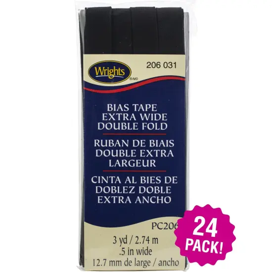 Multipack of 24 - Wrights Double Fold Bias Tape .5"X3yd-Black {1}