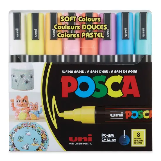 Posca Paint Markers - Set of 8, Soft Colors, Fine Bullet Tip, 0.9 mm to 1.3 mm {1}