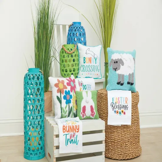 Easter "Bunny Crossing" Embroidered Small/Petite Spring Themed Accent Pillow, 10" x 10" {4}