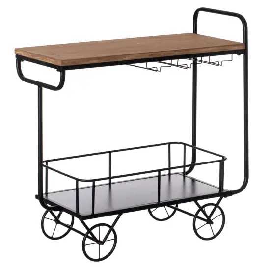 Metal Wine Bar Serving Cart with Rolling Wheels, Glass Holder, and Wine Rack {3}