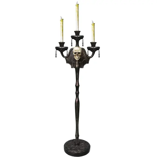 Animated Halloween Candelabra Decoration - Creepy Gothic Haunted Mansion Black Skull Floating Candle Holder Party Decorations Prop {1}