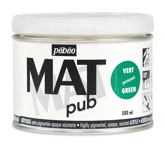 Pebeo Mat Pub Acrylic Paint - Permanent Green, 500 ml {1}