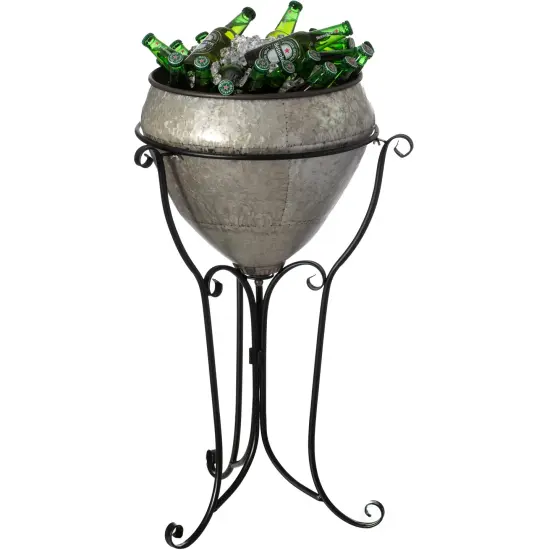 Silver Galvanized Metal Beverage Cooler Tub with Liner and Stand {1}