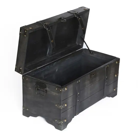 Distressed Black Medium Wooden Storage Trunk {4}