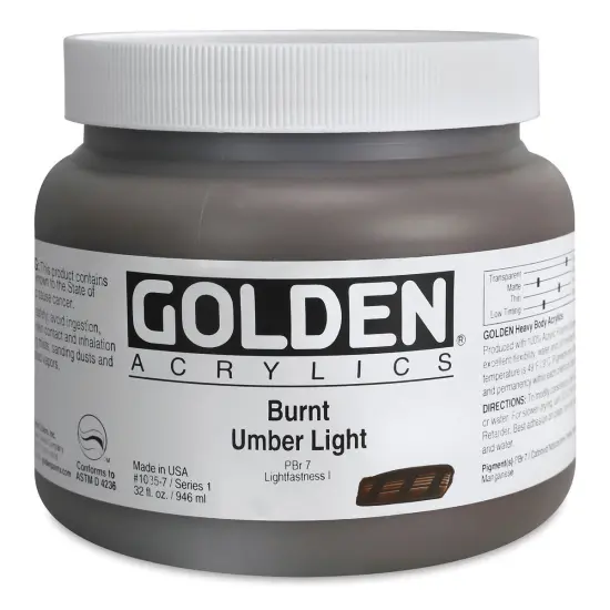 Golden Heavy Body Artist Acrylics - Burnt Umber Light, 32 oz Jar {1}