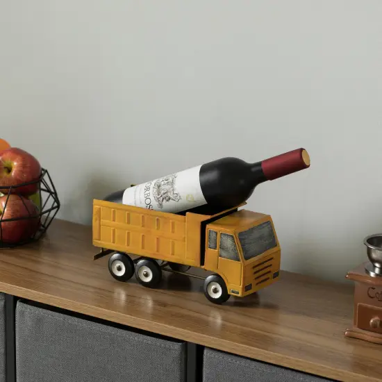 Decorative Rustic Metal Yellow Single Bottle Truck Wine Holder for Tabletop or Countertop {2}