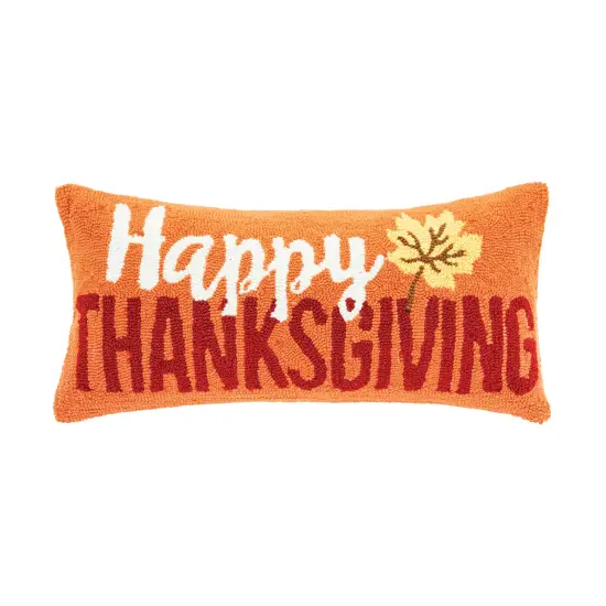 "Happy Thanksgiving" Leaf Hooked Long Accent Pillow 12" x 24" {1}