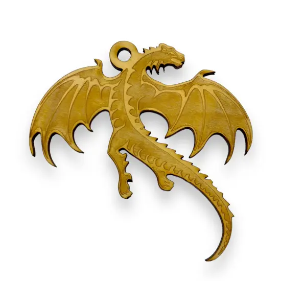 Ornament - Flying Dragon - Raw Wood 4x3in {1}