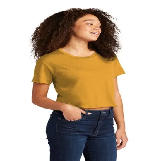 Next Level&reg; Women&rsquo;s Crewneck Short Sleeve Festival Cali Crop Tee Gold {3}