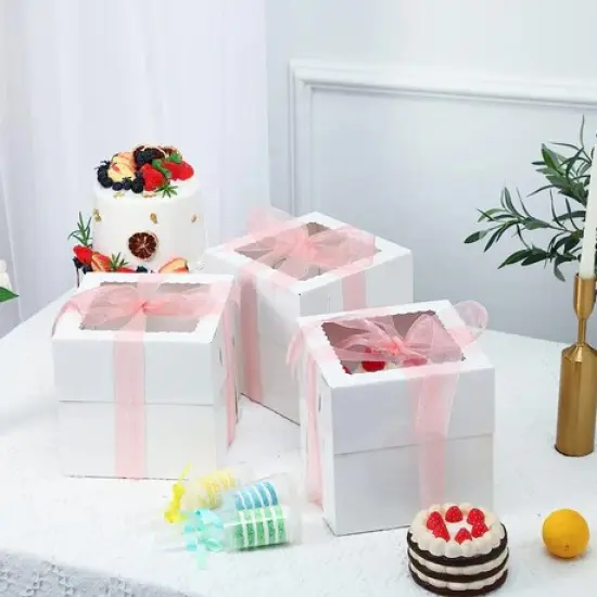8" x 8" x 8" White Tall Layer Cake Bakery Boxes with Window Pastry Boxes {2}