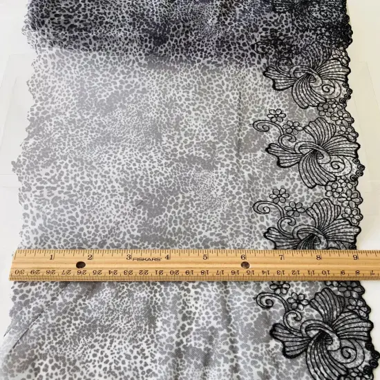 Kitcheniva 9" Wide Black & Grey Leopard-Print Embroidered Lace {3}