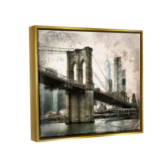 Stupell Industries Vintage Brooklyn Bridge Framed Floater Canvas Wall Art Gold Floater Frame {3}