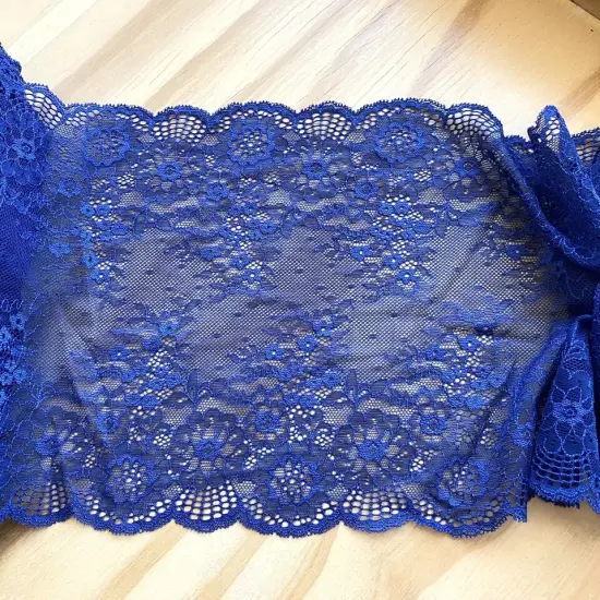 Kitcheniva 8.5" Wide Stretch Navy Blue Embroidered Mesh Lace {2}