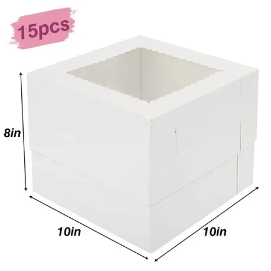 10 x 10 x 8" White Bakery Boxes with Window Pastry Boxes for Cakes, Cookies and Desserts {2}