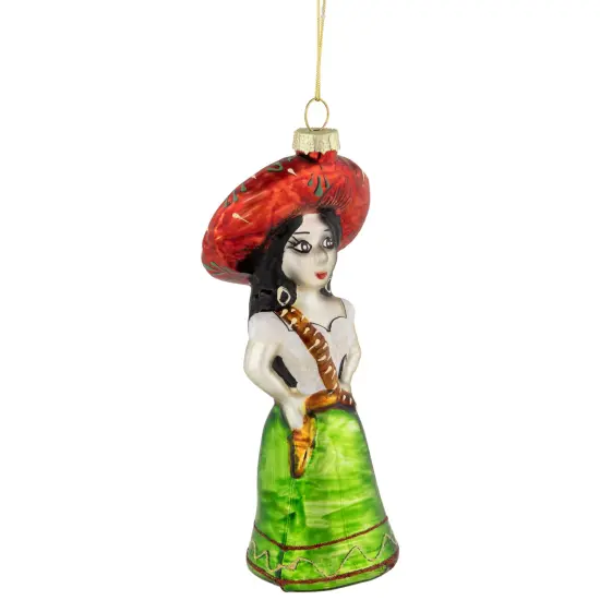 Northlight 5.75" Red and Green Latina Lady Glass Christmas Ornament White {4}