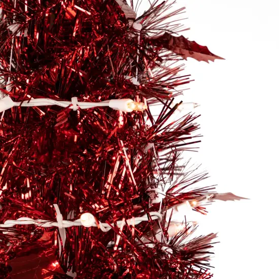 Northlight 4' Pre-Lit Red Pop-Up Tinsel Christmas Tree, Clear Lights {4}