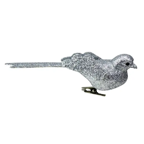 Northlight Glittered Bird Clip-On Christmas Ornament - 6" - Silver-tone {5}