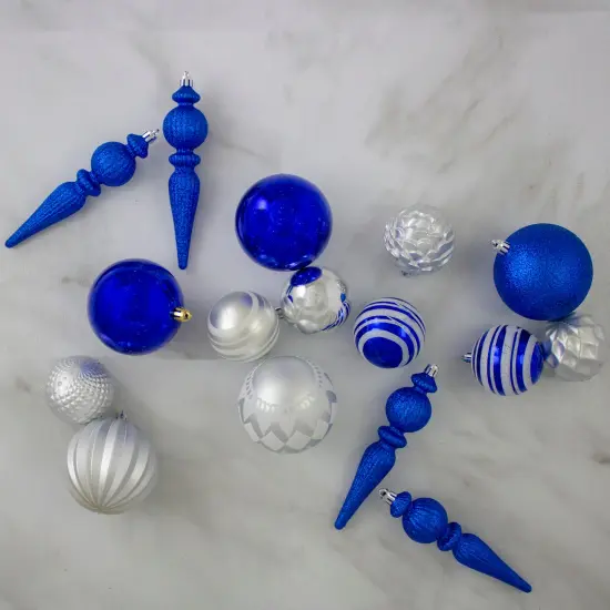 Northlight Shatterproof 3-Finish Christmas Ball and Finial Ornaments - Blue and Silver - 75ct {3}