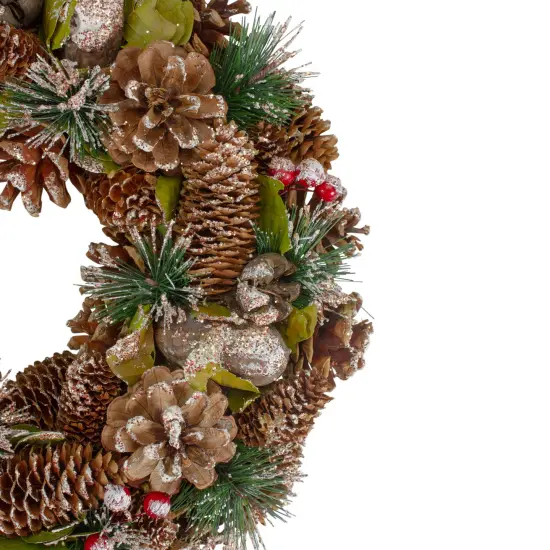Northlight Green and Brown Frosted Pinecones and Bells Christmas Wreath - 13" Unlit {4}