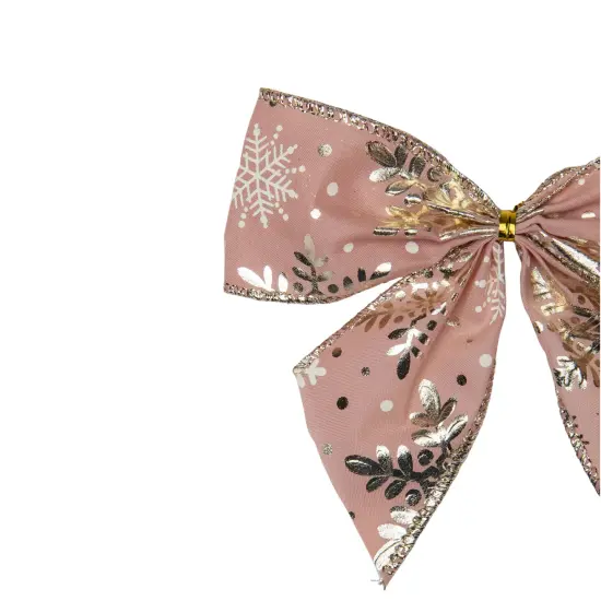 Northlight Shiny Snowflakes Christmas Bow Decorations - 5.5" - Pink and Gold - Pack of 6 {5}