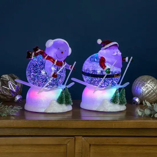 Northlight LED Lighted Color Changing Skiing Santa and Snowman Acrylic Christmas Snow Globes - 7.25" - Set of 2 White {1}