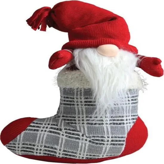 Northlight Tristan Gnome in Christmas Stocking Figure - 10" - Red Gray {5}