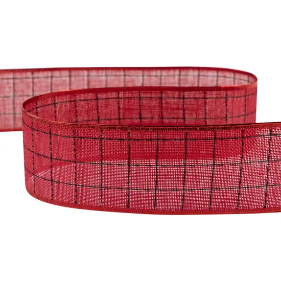 Northlight Red Woven Square Plaid Wired Craft Christmas Ribbon 2.5" x 10 Yards {6}