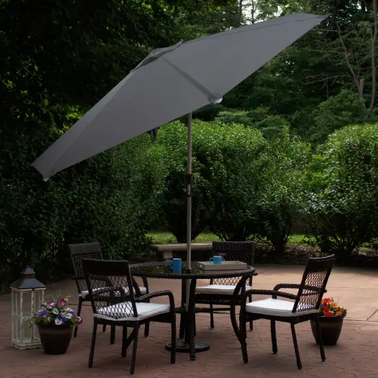Northlight 9ft Solar Lighted Outdoor Patio Market Umbrella with Hand Crank and Tilt, Gray {4}