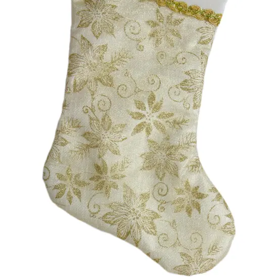 Northlight 20.5-Inch Gold and White Glitter Poinsettia Christmas Stocking With a Velvet Cuff {4}