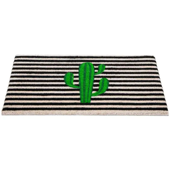 Northlight Green Cactus Striped Natural Coir Outdoor Doormat 18" x 30" {5}