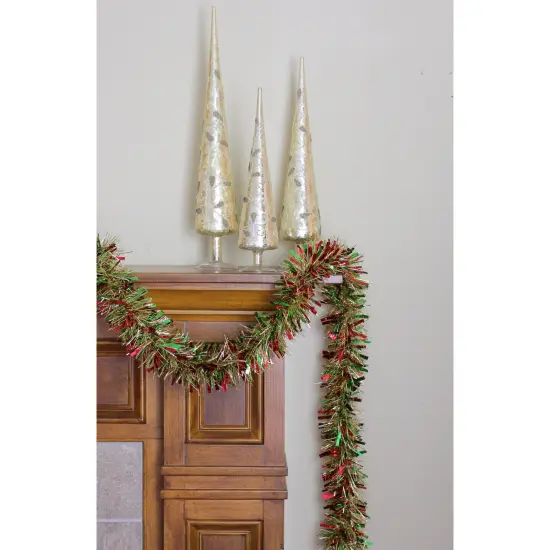 Northlight Wide Cut Tinsel Christmas Garland - 12' x 4" - Gold, Red and Green - Unlit {4}