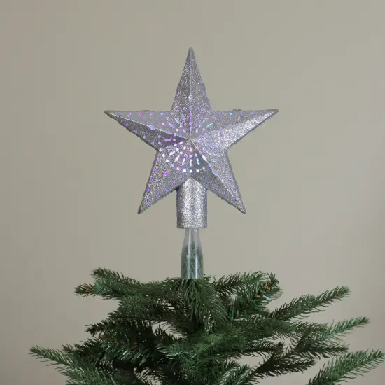 Kurt Adler 9" LED Lighted Sliver Glitter Star Christmas Tree Topper - Multi Lights Silver {4}