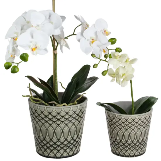 Napa Home & Garden Set of 2 Black and Gray Geometric Patterned Planters 6.5" {6}